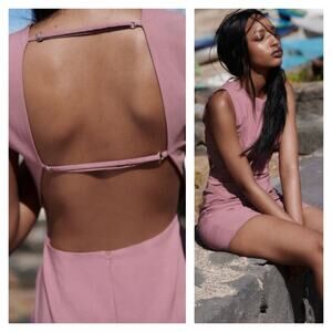 NWT Zara Ruched Bodycon Dress XS Pink Open Back Strappy Sleeveless Blogger Fave